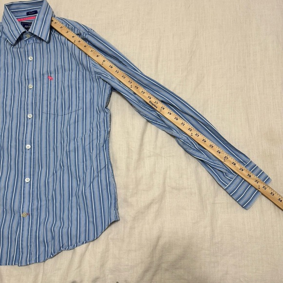 Abercrombie & Fitch Men Sz M Blue Stripe‎ Muscle Button Up Long Sleeve Shirt Y2K - Picture 4 of 5